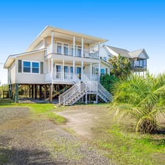 Spacious Folly Beach Retreat w/ Multi-Level Decks & Water Views
